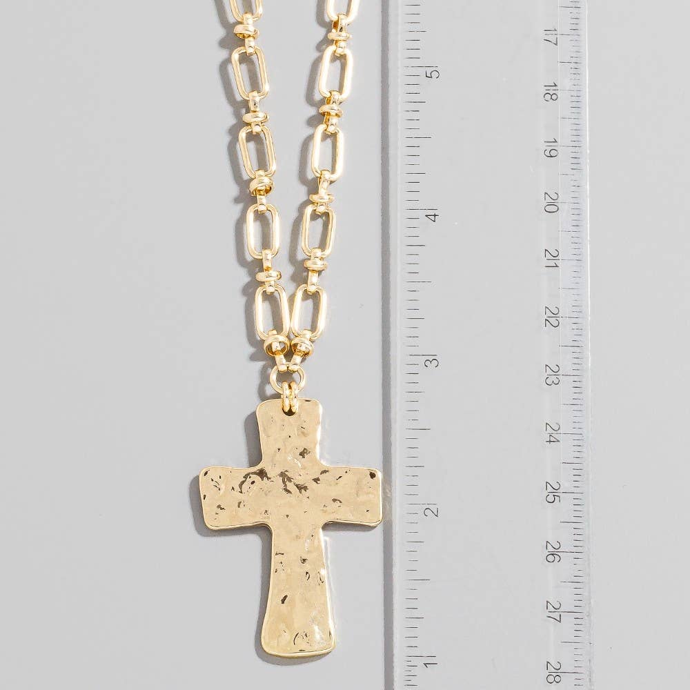 Hammered Cross Pendant Necklace: GOLD