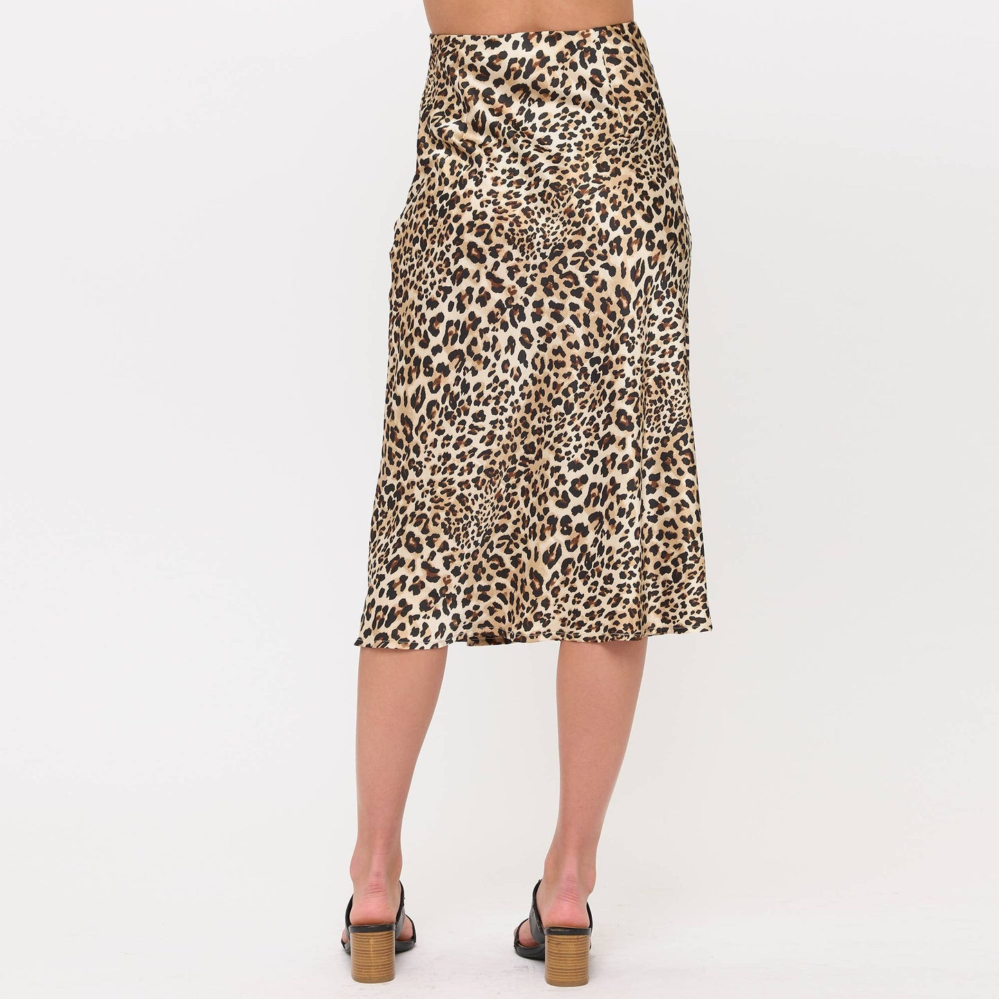 Satin Midi Slip Skirt with Waistband- Leopard