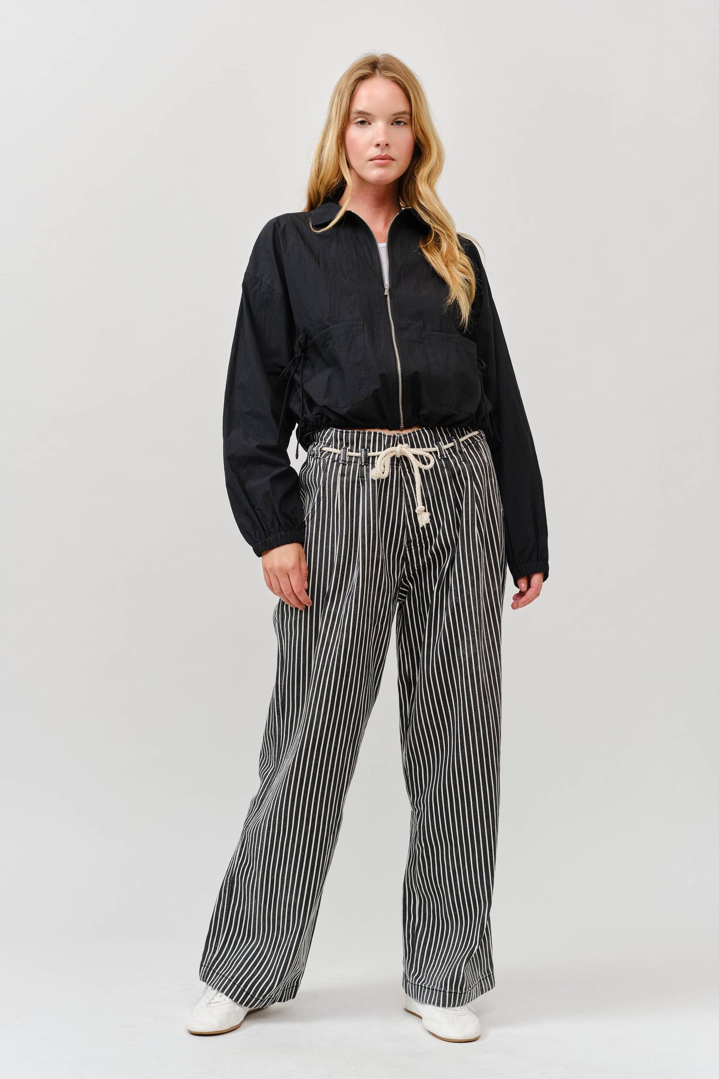 Windbreaker Shirring Ribbon Detail Bomber Jacket