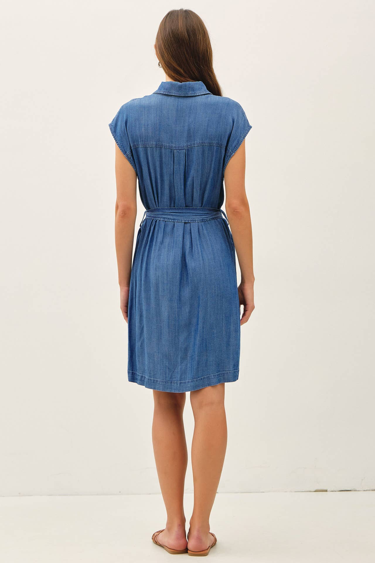 Denim Button Front Tie Waist Shirt Dress