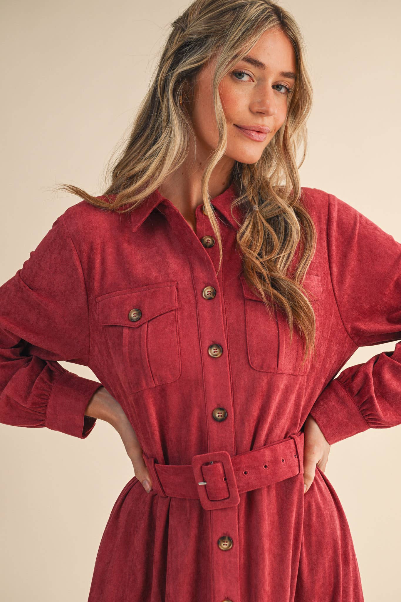 Suede Shirt Dress: Dusty Berry
