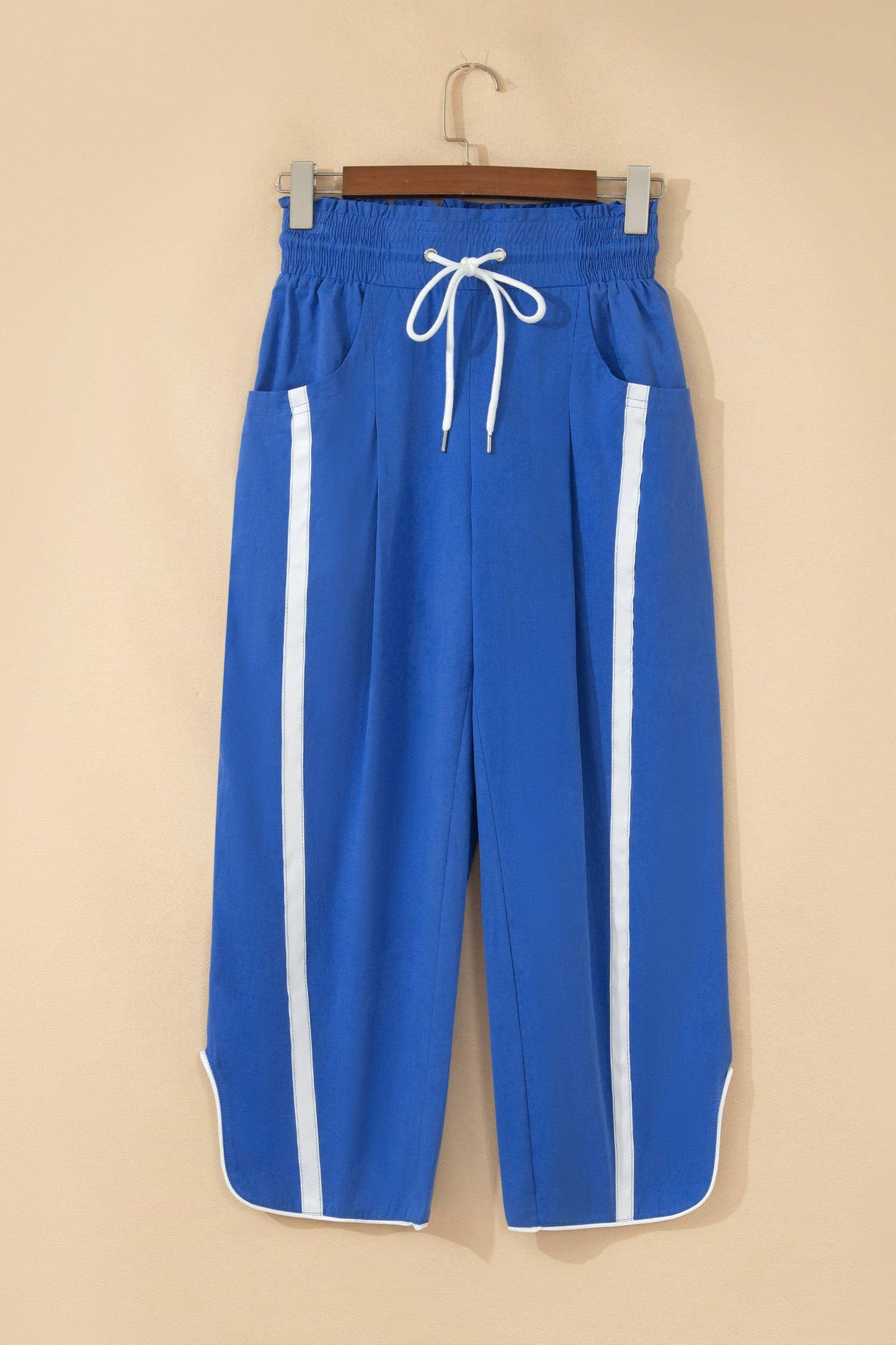 Side Stripe Smocked Waist Cropped Pants