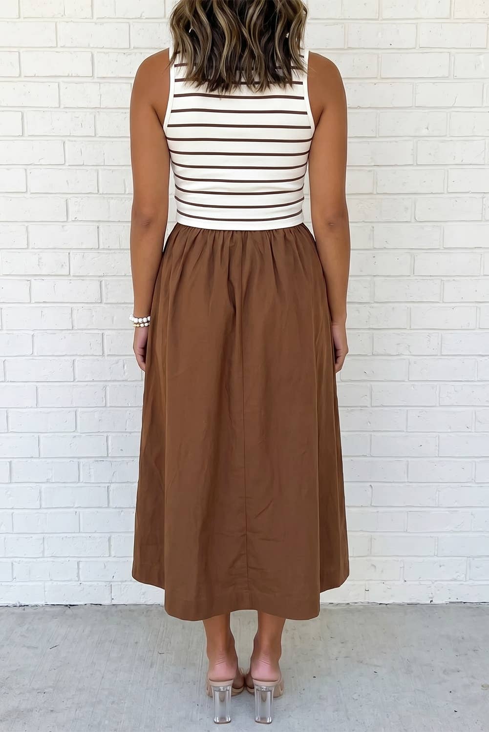 Patchwork Contrast Stripe A-Line Dress – Chestnut