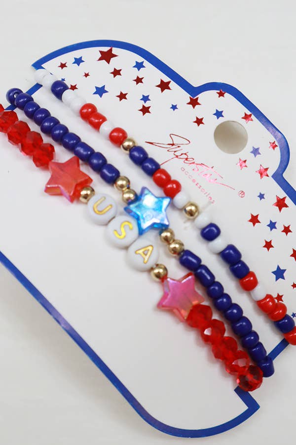 3 pcs Layered USA Charm Stretch Bracelet