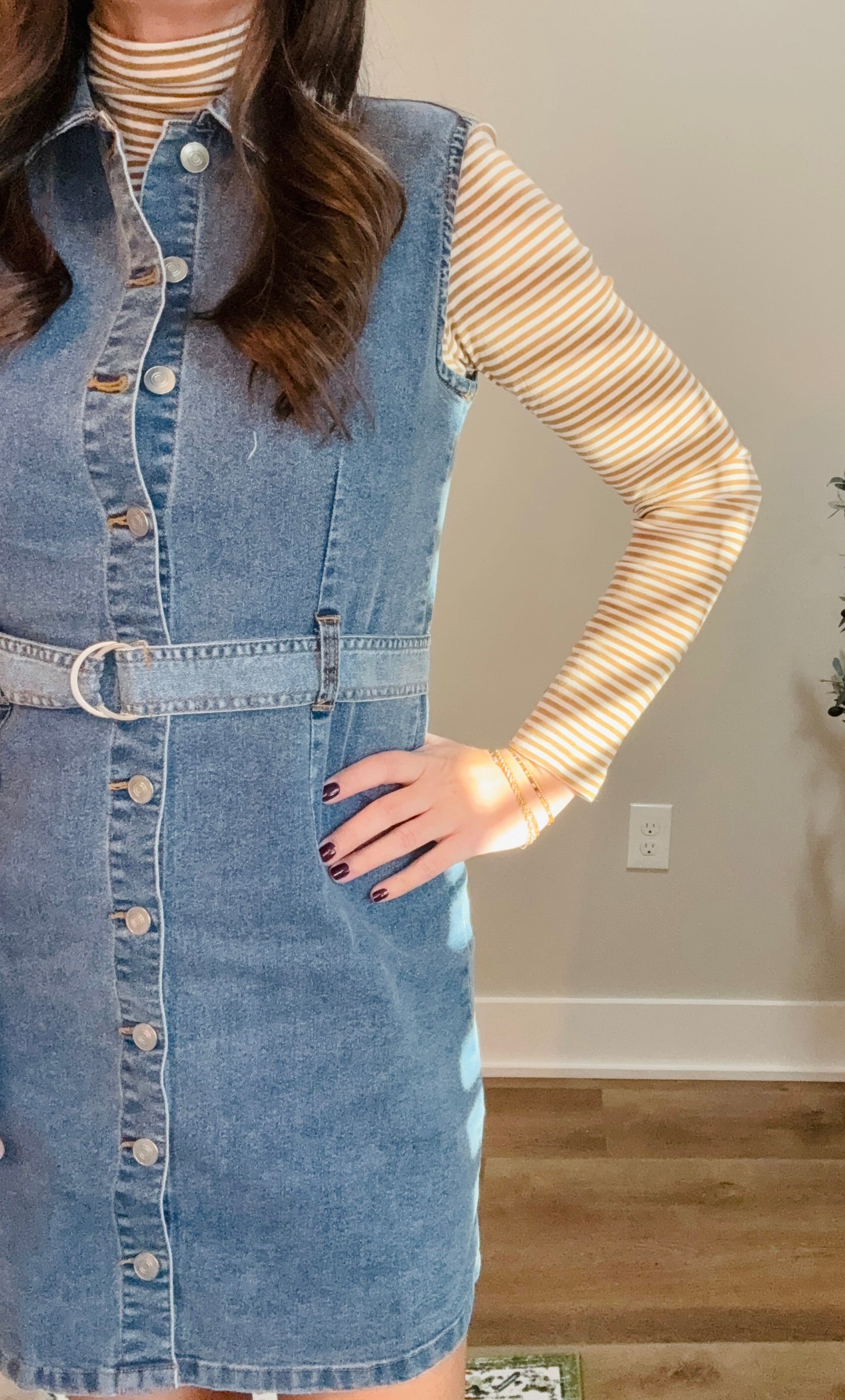 Sleeveless Button-Front Denim Dress