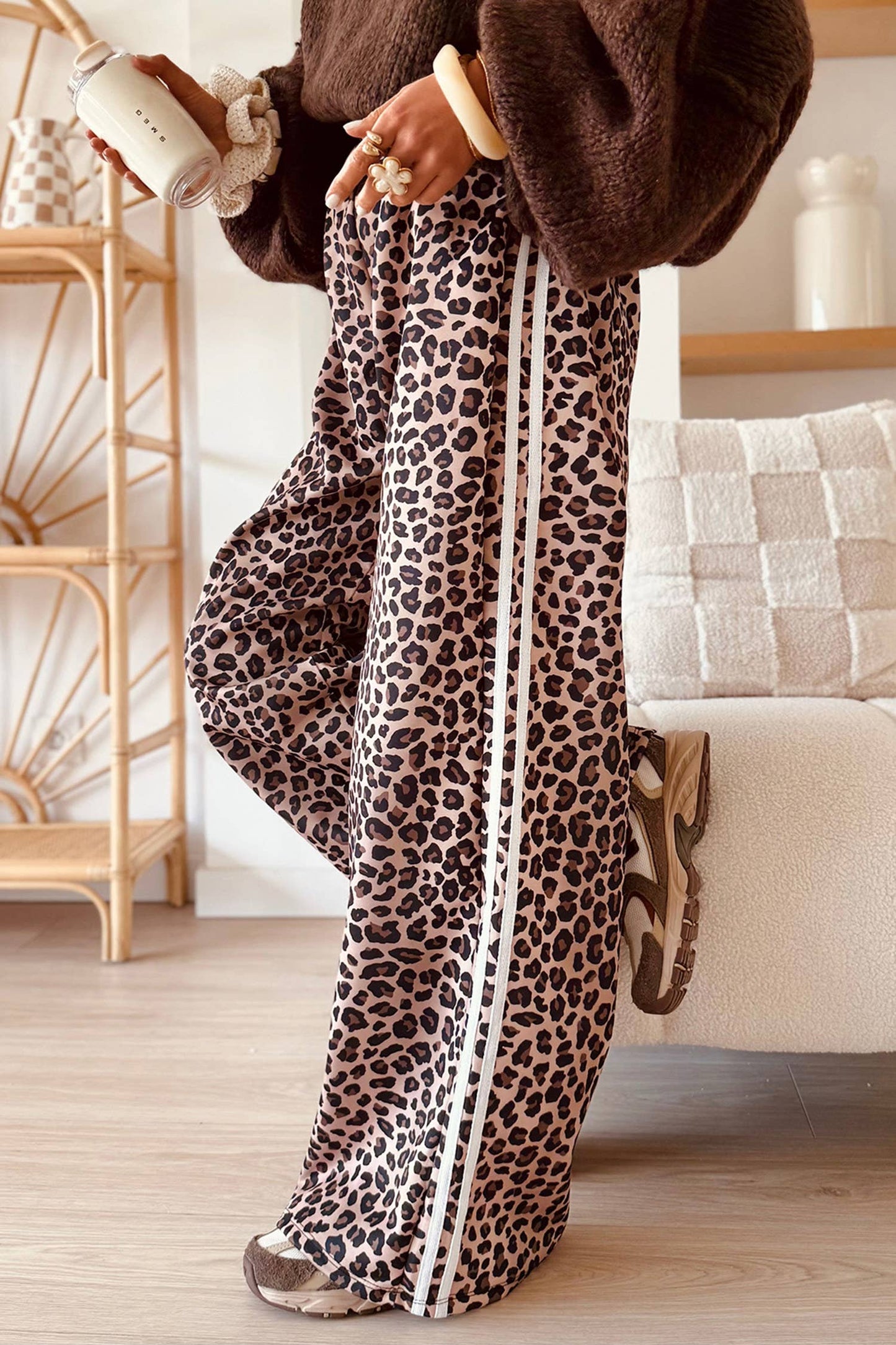 Leopard Stripe High Waist Wide Leg Pants