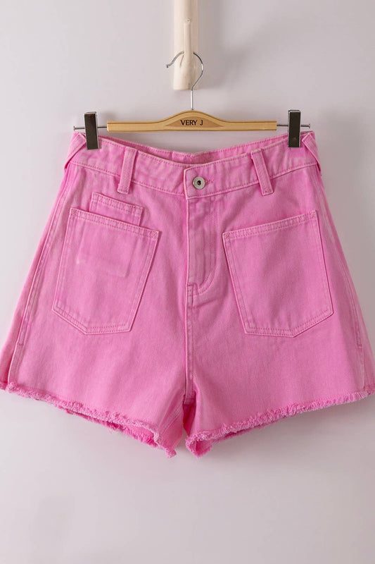 Mineral Washed Denim Frayed Hem Shorts