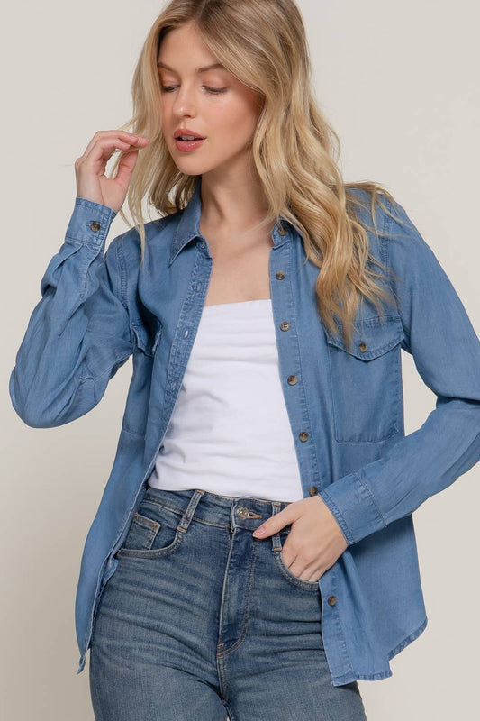 Long Sleeve Tencel Shirt- Denim