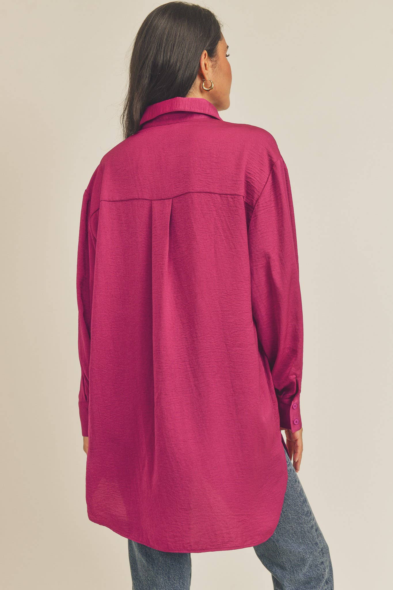 Oversized Button Down Tunic Shirt | Women’s Collared High-Low Top
