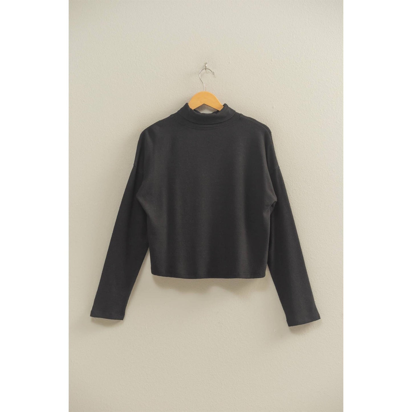 Soft Mock Neck Long Sleeve Top | Relaxed Fit Essential Layer