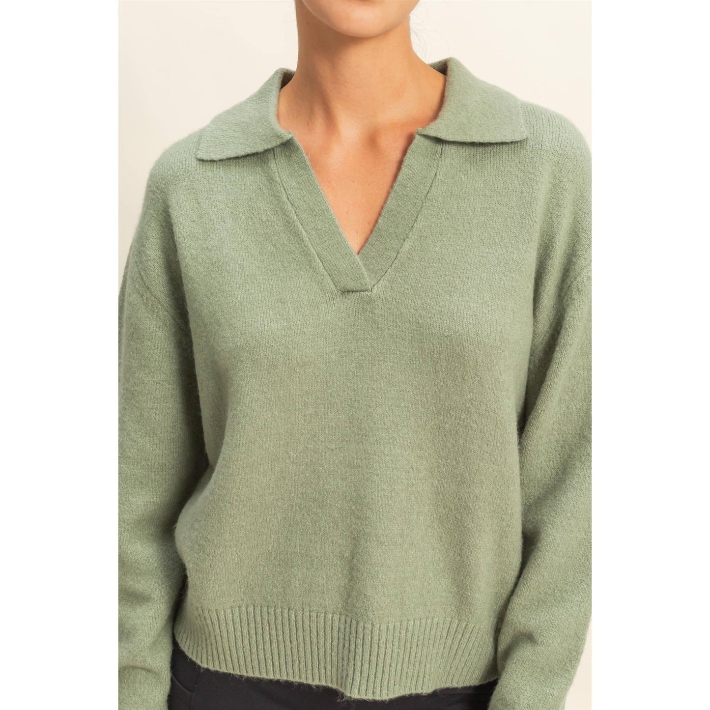 Relaxed V-Neck Collared Knit Sweater | Soft Everyday Pullover