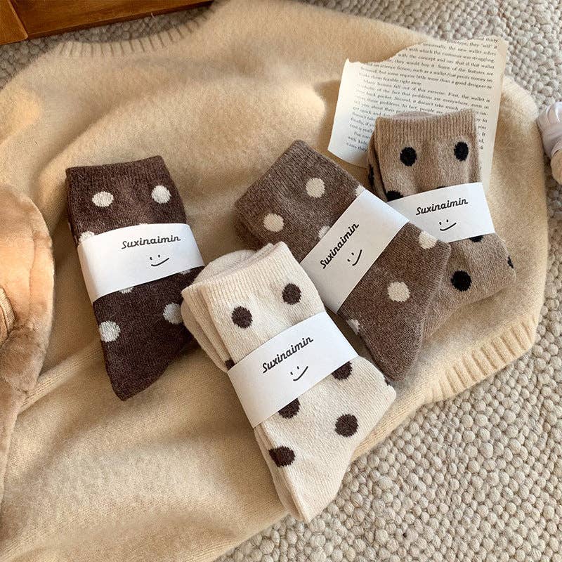Color Block Thick Polka Dot Socks: Khaki