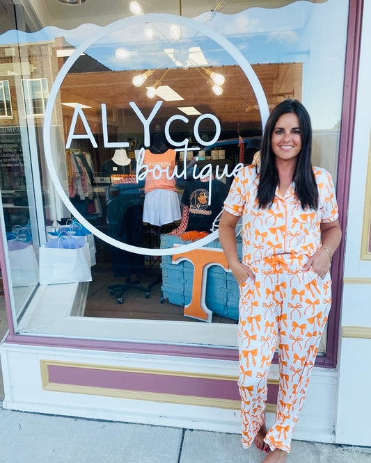 Mary Square Orange and White Bow Pajama Set