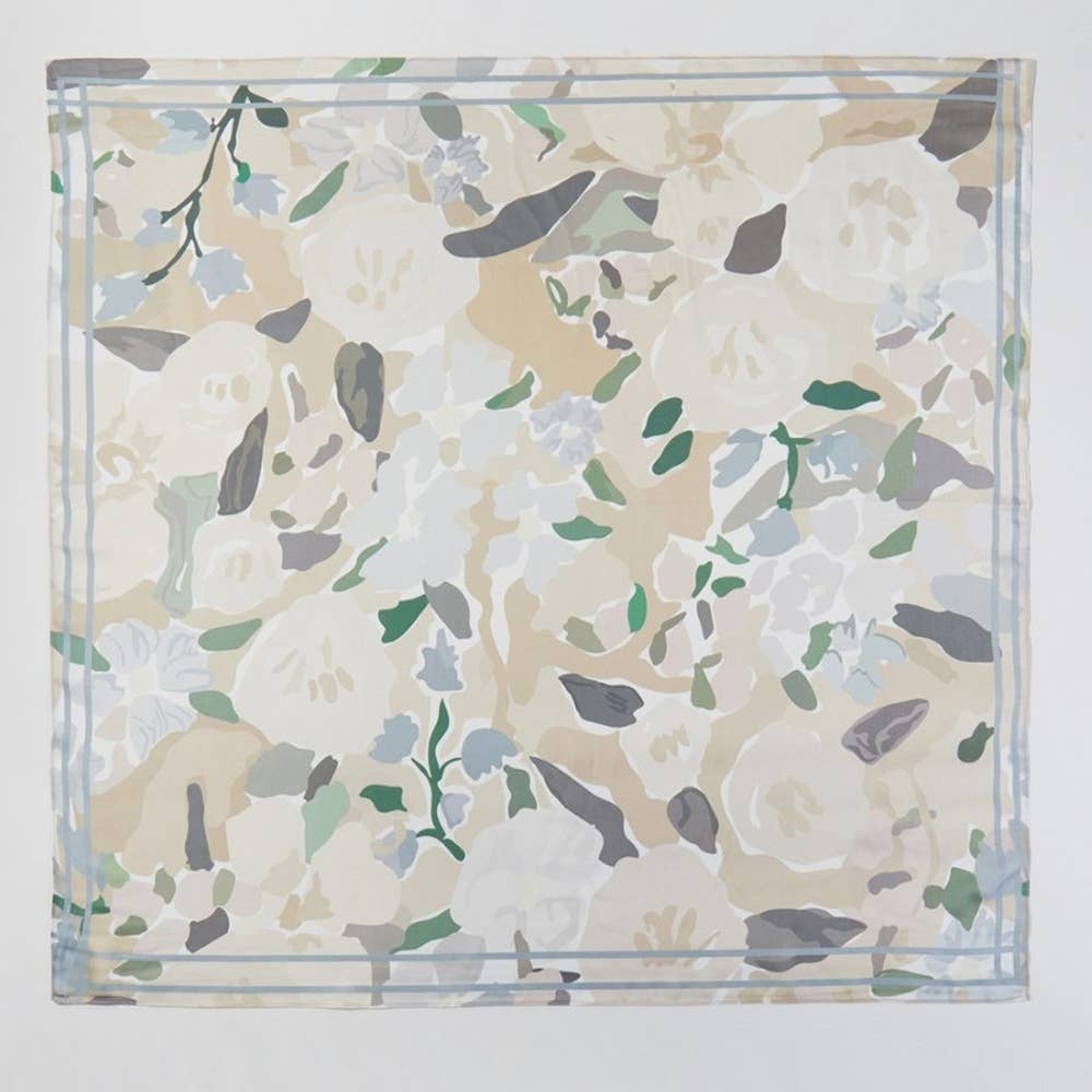 Abstract Flower Garden Square Bandana Scarf- beige