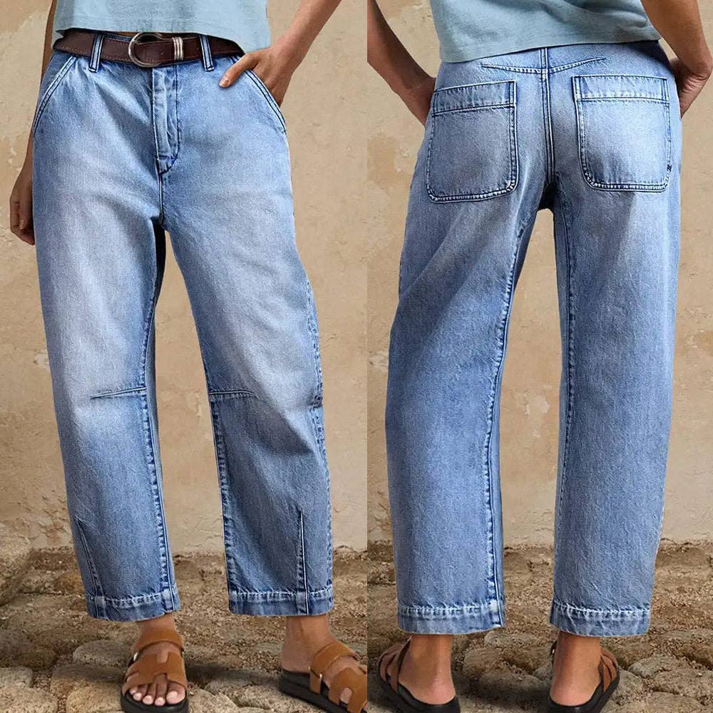 PREORDER - High-Waisted Wide Leg Cropped Jeans – Light Blue