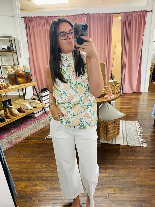 Cream Ruffle High Neck