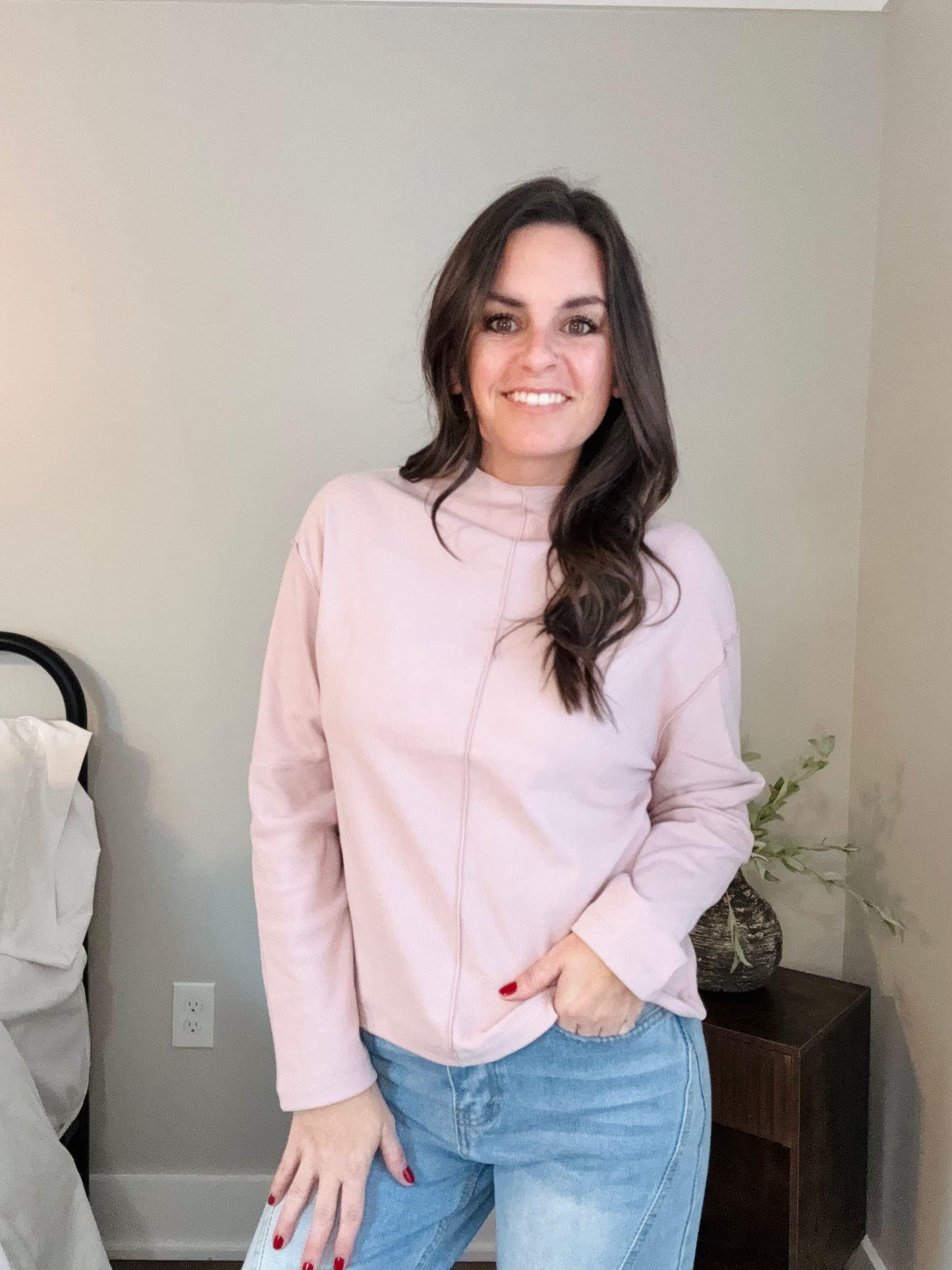 Brushed Rib Mock Neck Long Sleeve Top