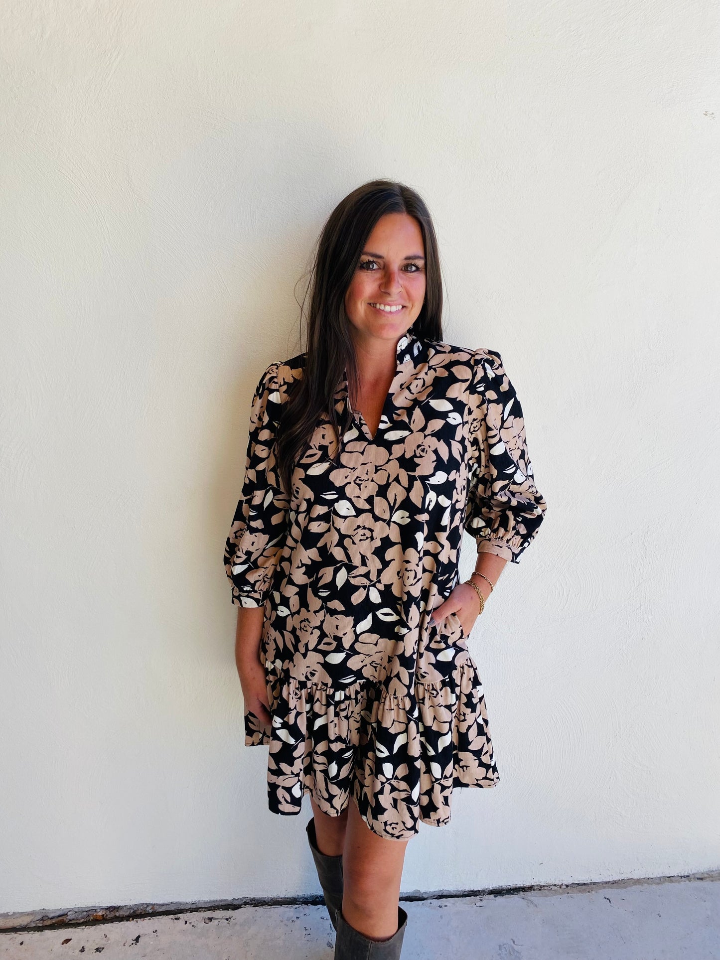 Mary Square Black and Tan Naomi Dress