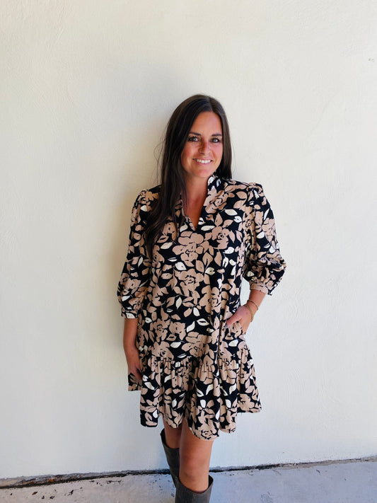 Mary Square Black and Tan Naomi Dress