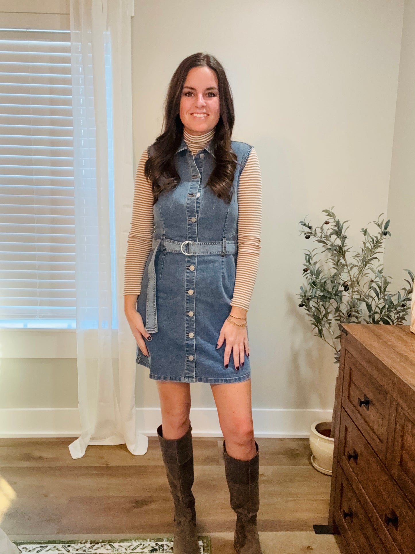 Sleeveless Button-Front Denim Dress