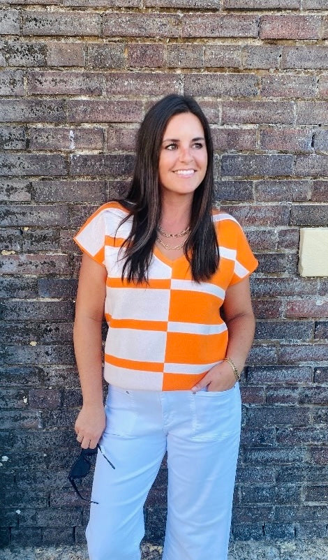 Mary Square Orange and White Sweater