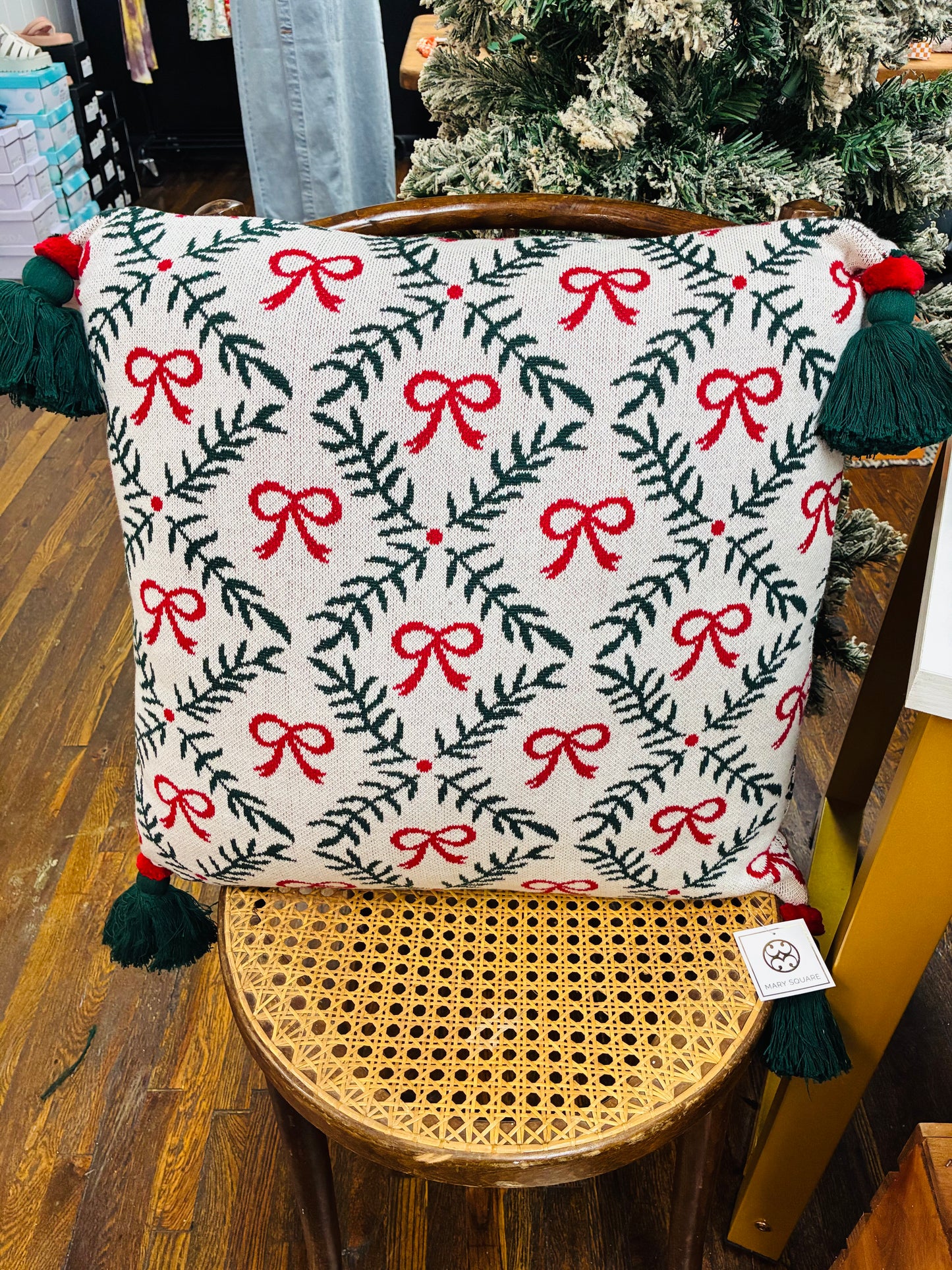 Mary Square Holiday Trellis Large Throw Pillow