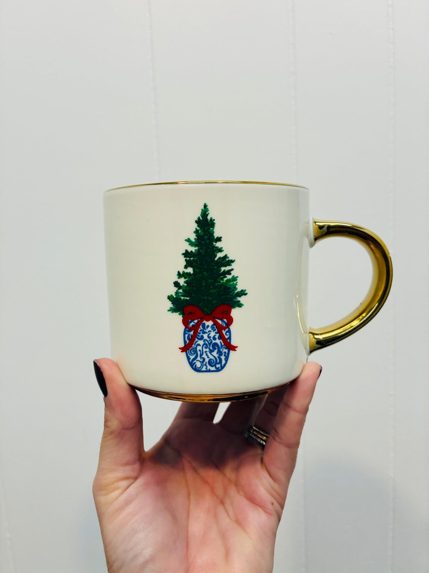 Mary Square Gold Trim Christmas Tree Mug