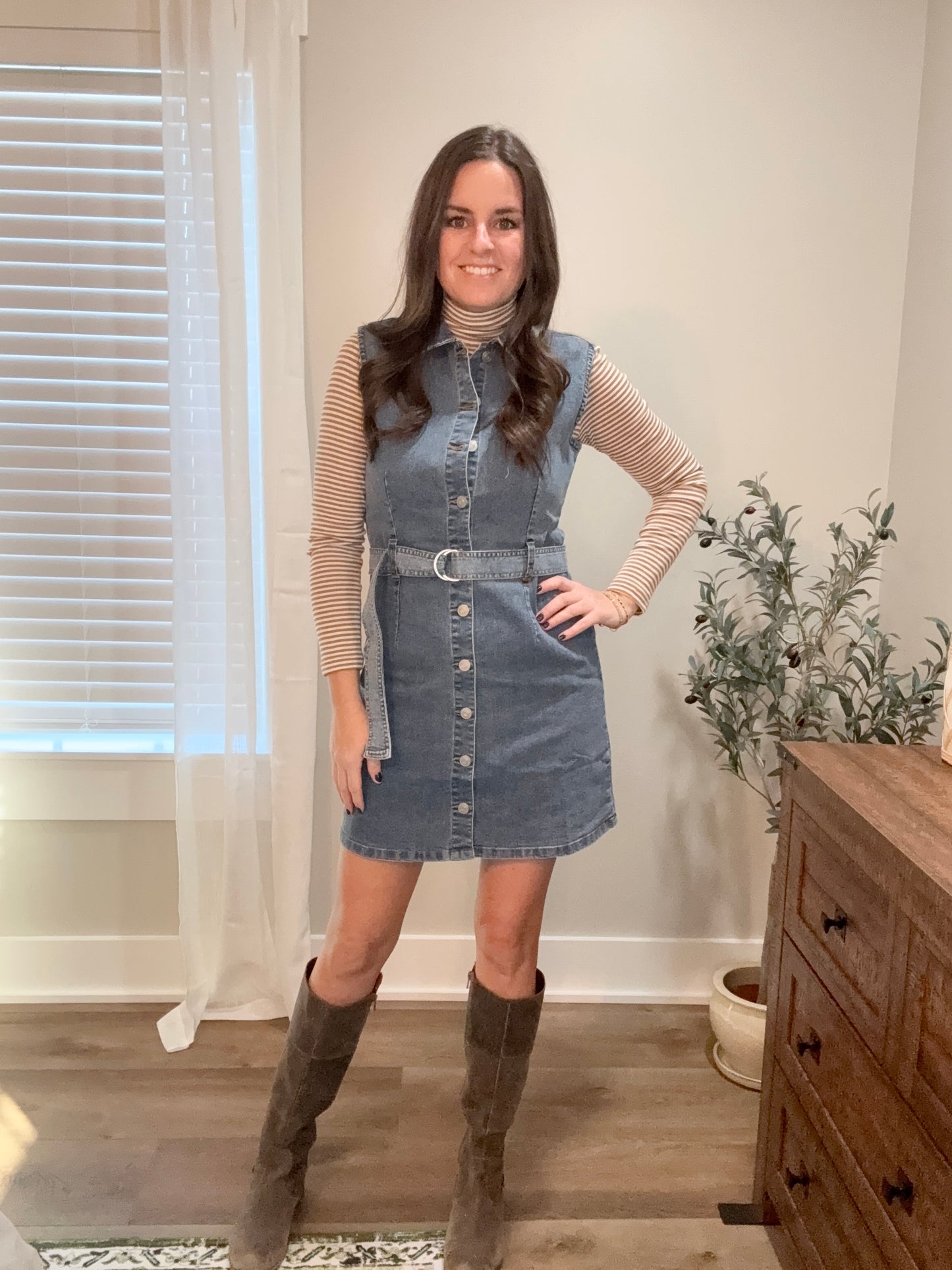 Sleeveless Button-Front Denim Dress