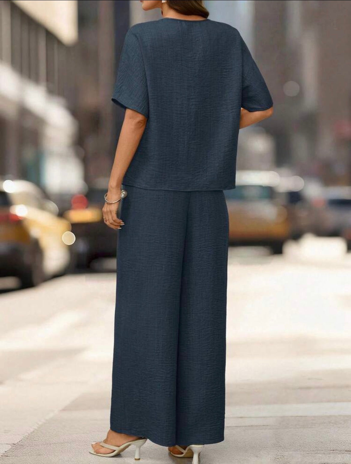 V-Neck Short Sleeve Top & Wide-Leg Pants Set