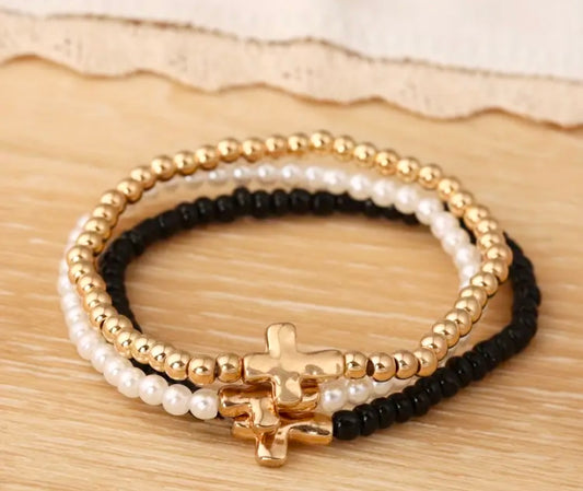 Three Piece Cross Beaded Bracelets