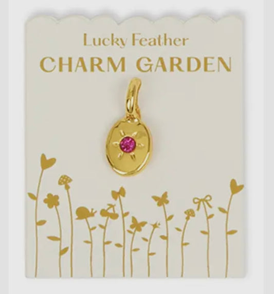 Dark Pink Stone (July) Charm- Gold