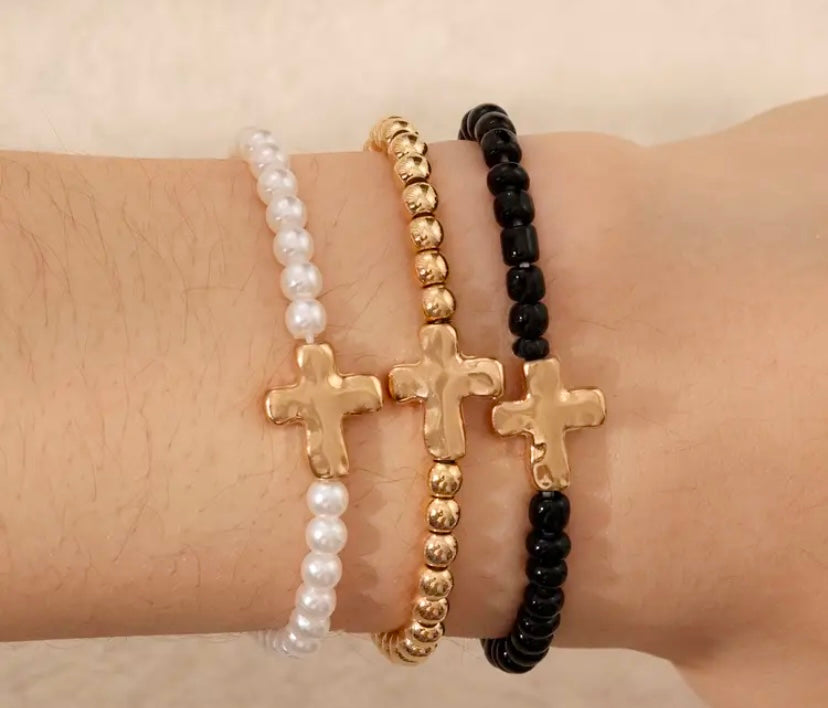 Three Piece Cross Beaded Bracelets