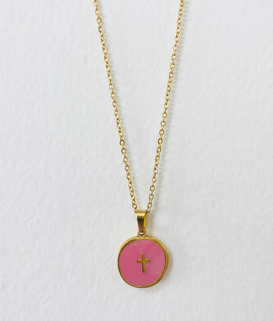 Cross Pendant Necklace- Pink