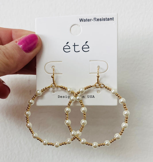 Gold Bead and Pearl Earrings