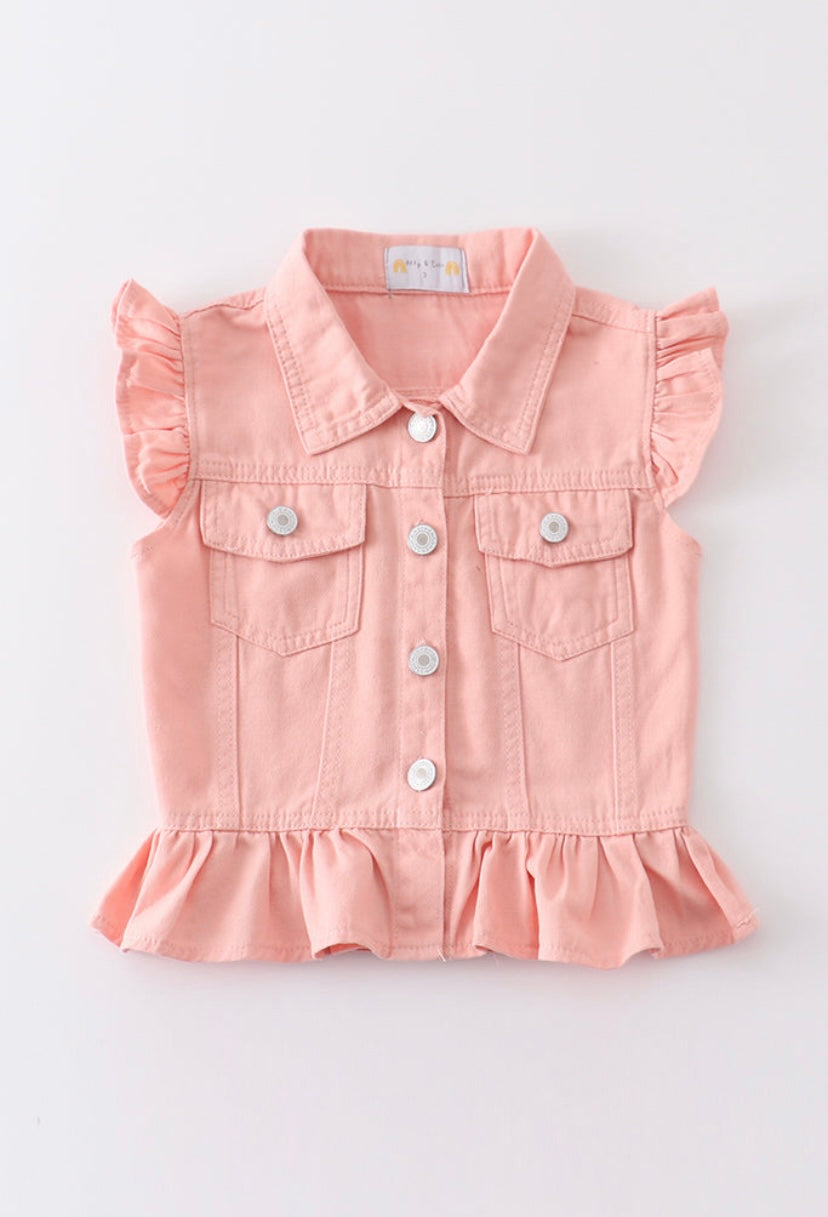 Pink Denim Ruffle Vest