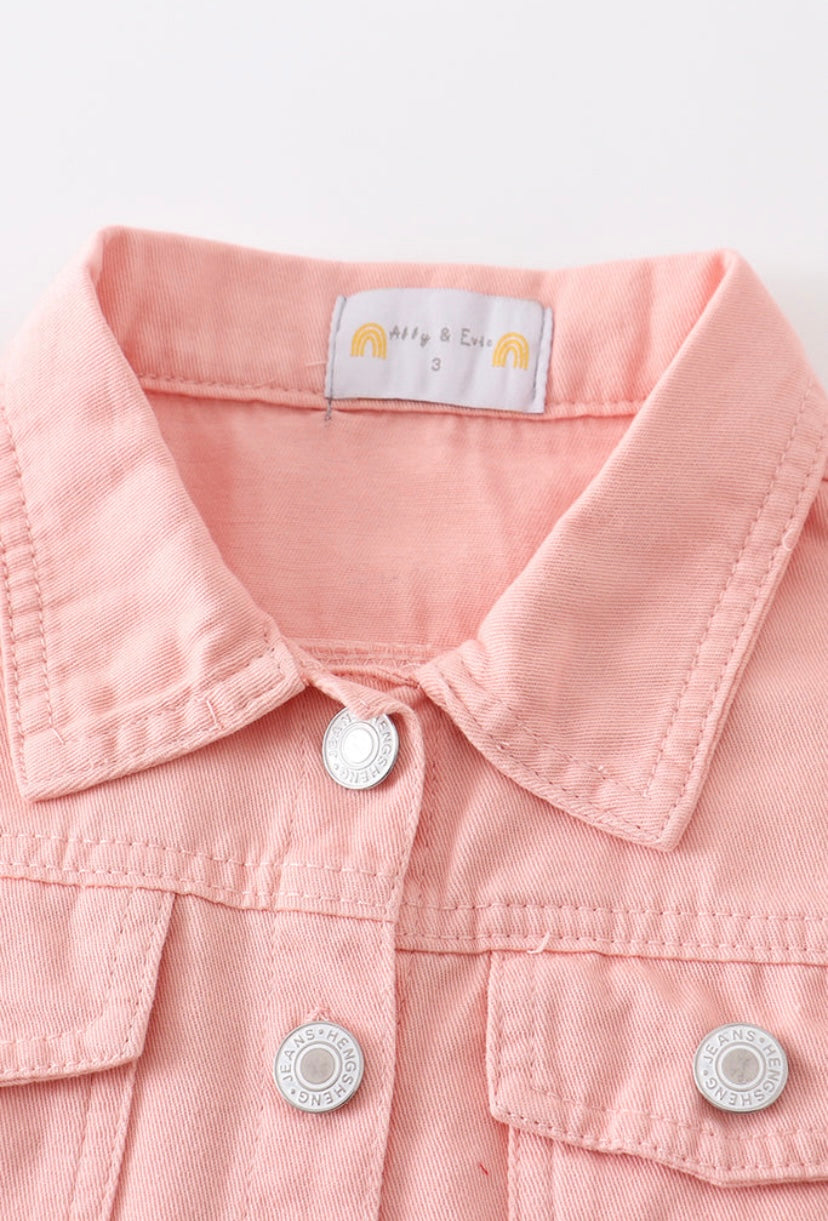 Pink Denim Ruffle Vest