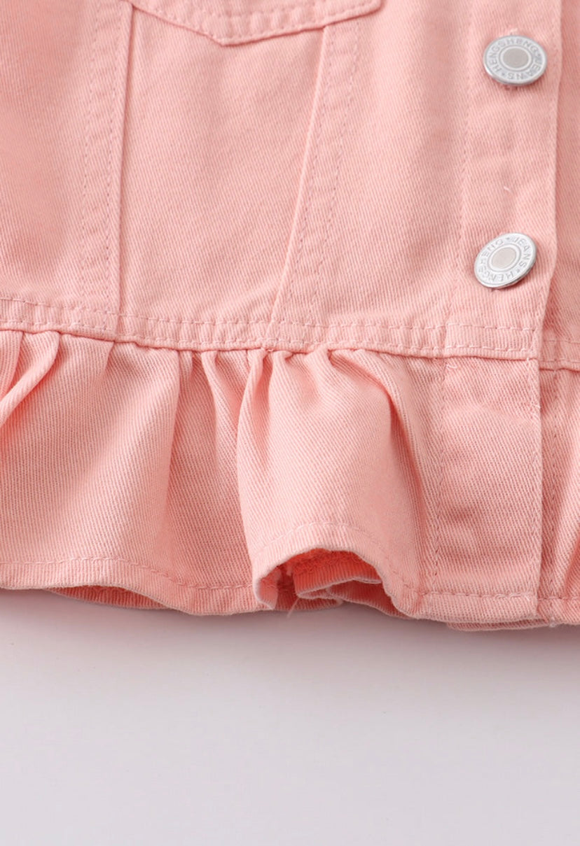 Pink Denim Ruffle Vest