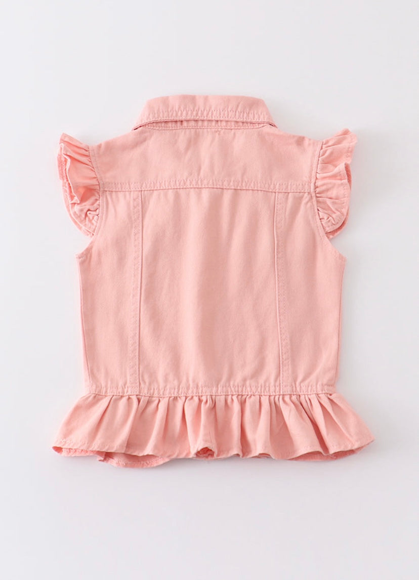 Pink Denim Ruffle Vest