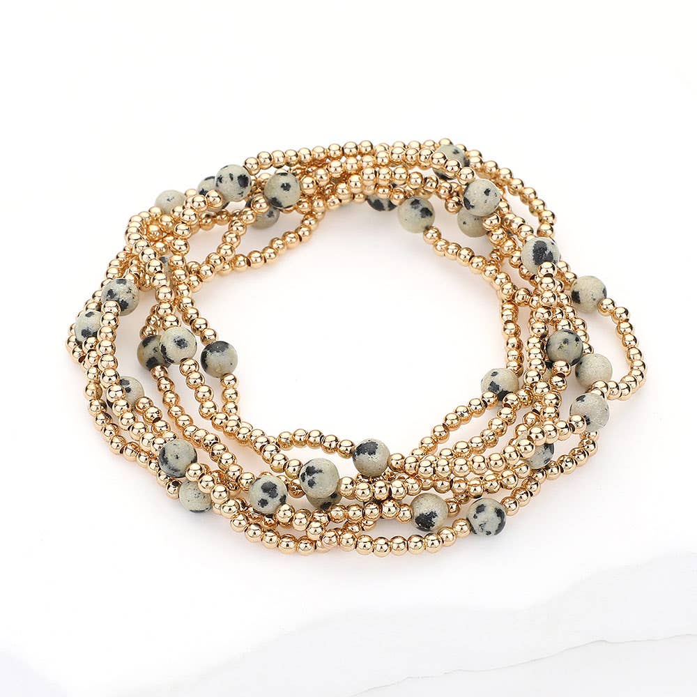 6PCS - Natural Stone Beaded Stretch Multi Layered Bracelets