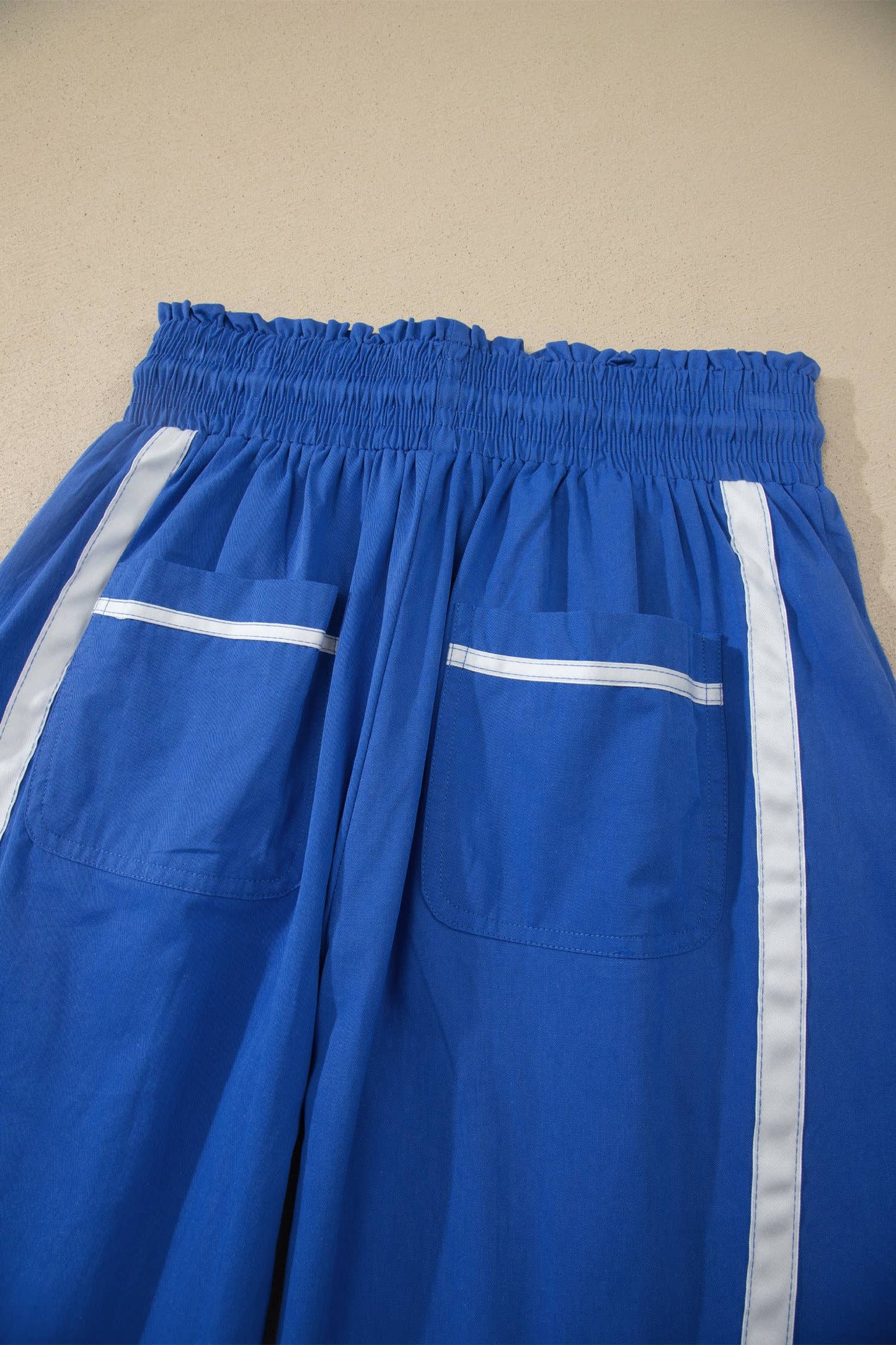 Side Stripe Smocked Waist Cropped Pants