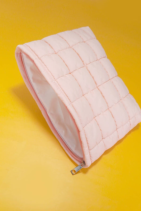 Quilted Puffy Cosmetic Pouch Clutch | Makeup Bag Organizer- Pink