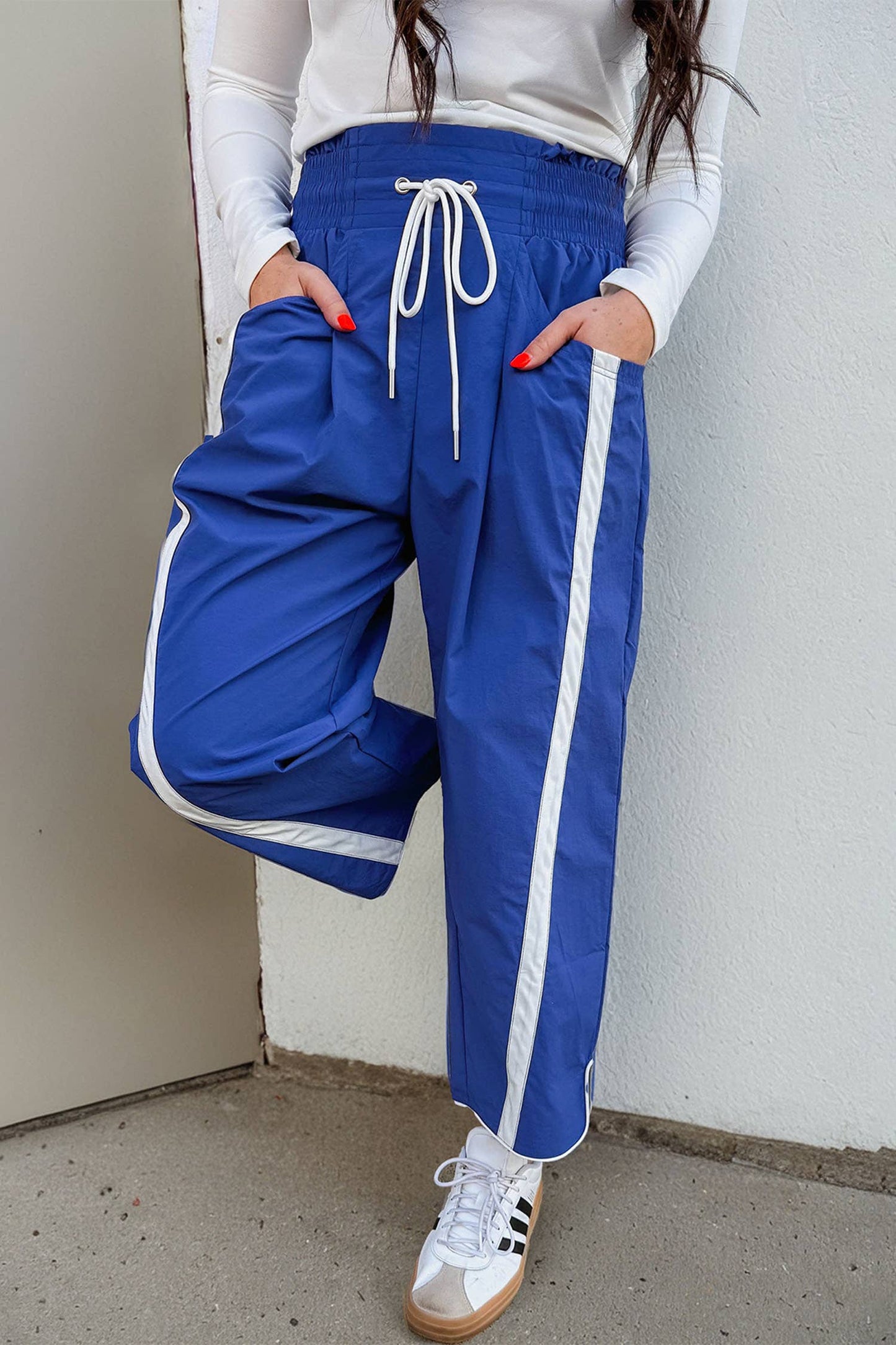 Side Stripe Smocked Waist Cropped Pants