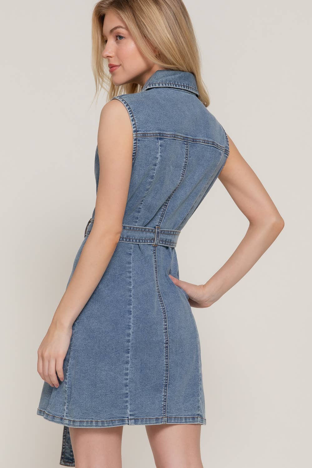 Sleeveless Button-Front Denim Dress