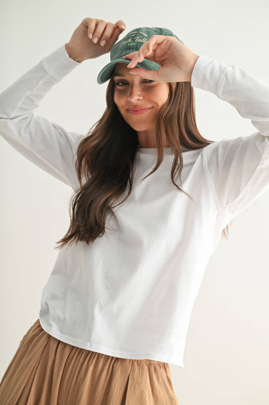 Stonewash Pima Cotton Boxy White Long Sleeve