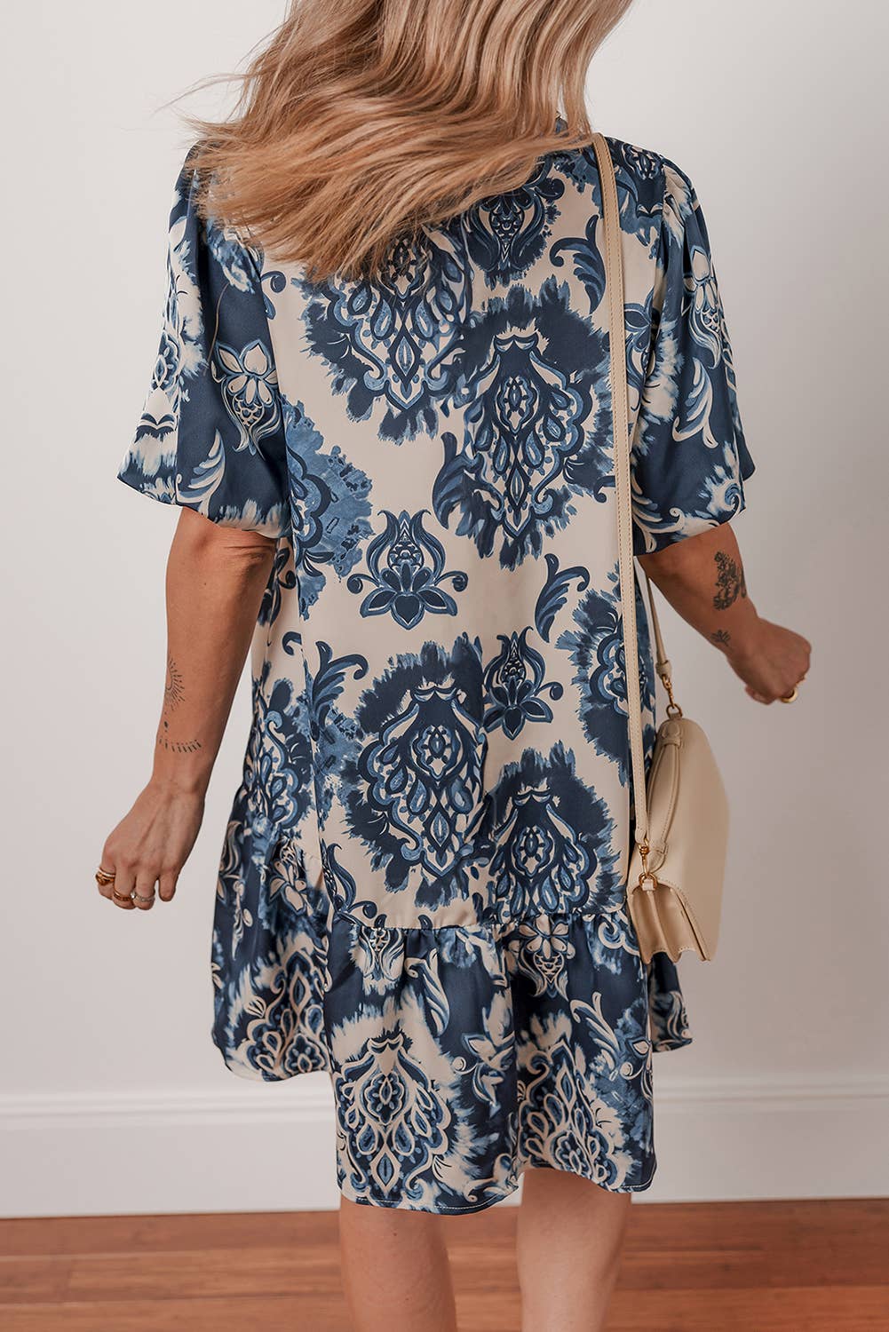 Boho Floral Print Buttoned Collared Loose Fit Mini Dress