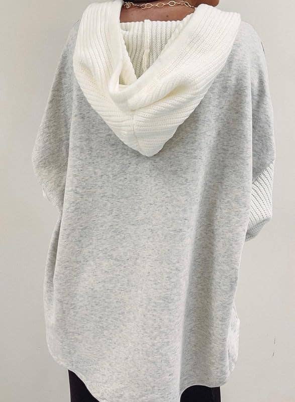 Color Block Hoodie Sweatshirt with Button Detail