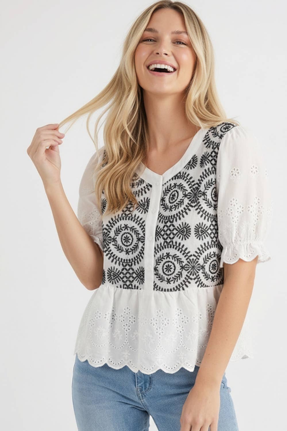 Button Down Eyelet Lace Top