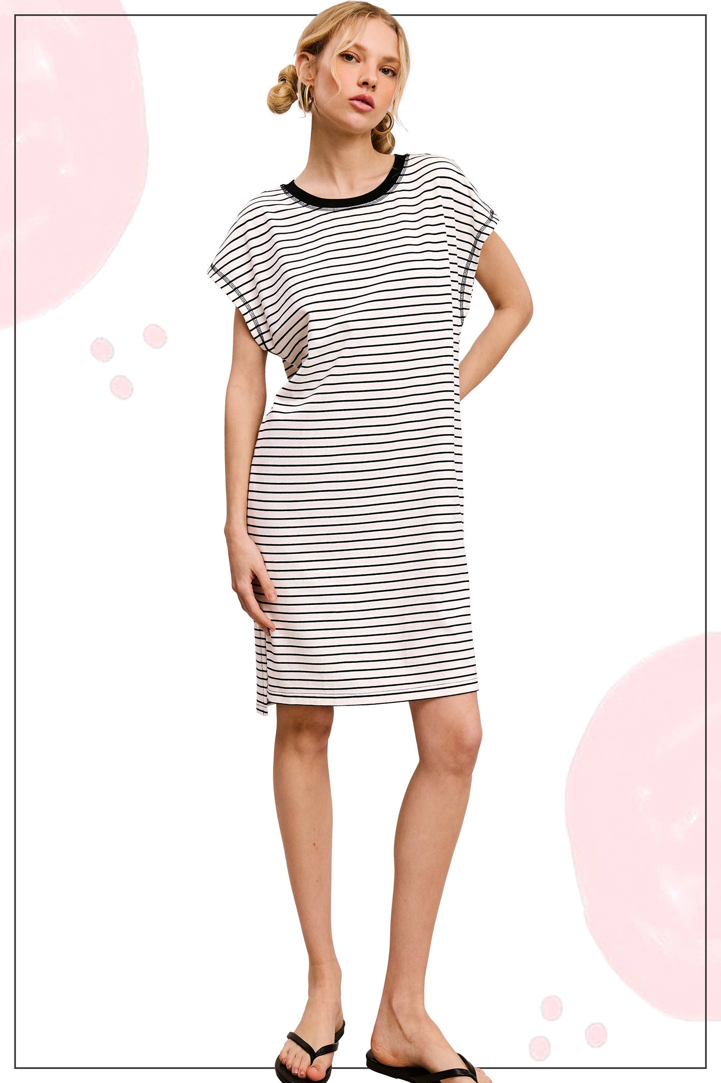High Low Side Slit Striped T-Shirt Dress