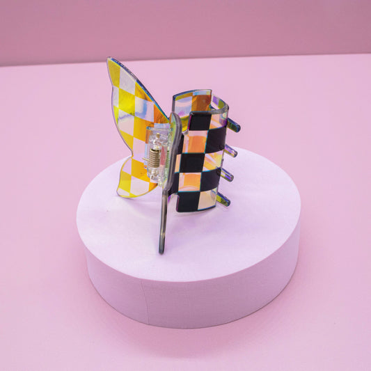 The Checkered Butterfly Clip- Medium