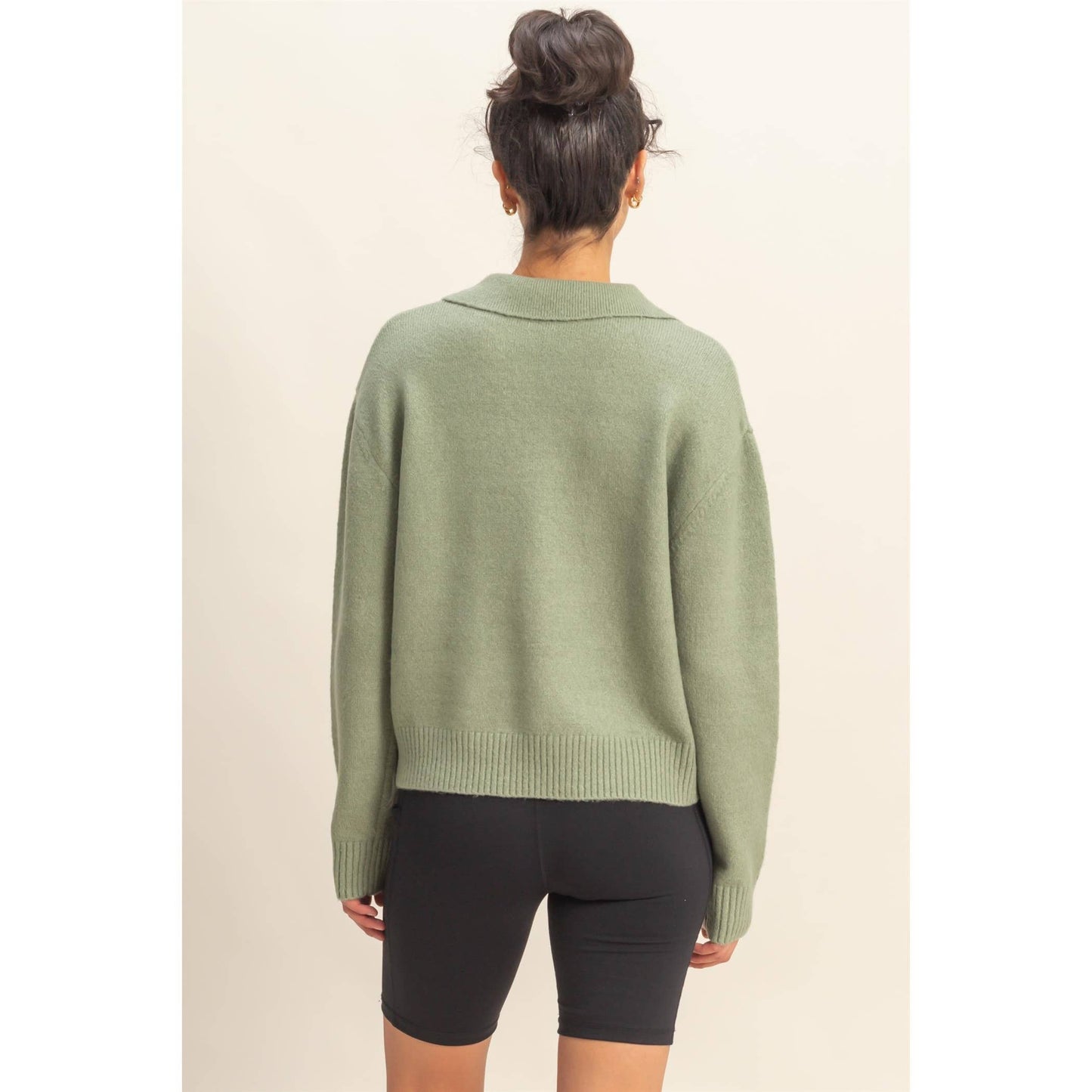 Relaxed V-Neck Collared Knit Sweater | Soft Everyday Pullover
